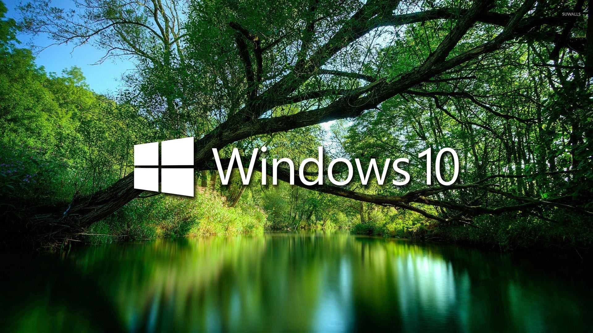 Windows 10 Over A Green Lake White Text Logo Wallpaper - Download Wallpaper  Windows 10 - 1920x1080 Wallpaper 