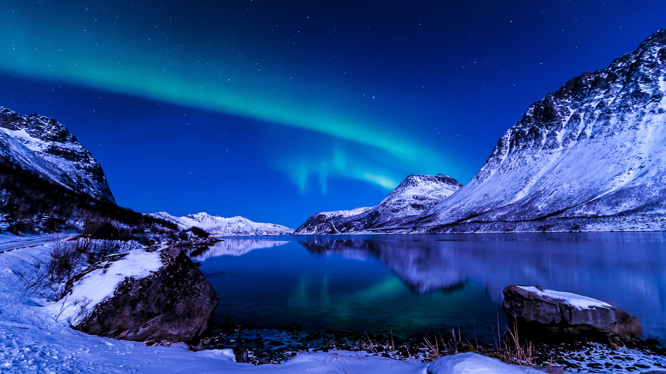 The Sky, Night, Northern Lights, Iceland, Winter Photo - Winter Mountains Northern Lights - HD Wallpaper 