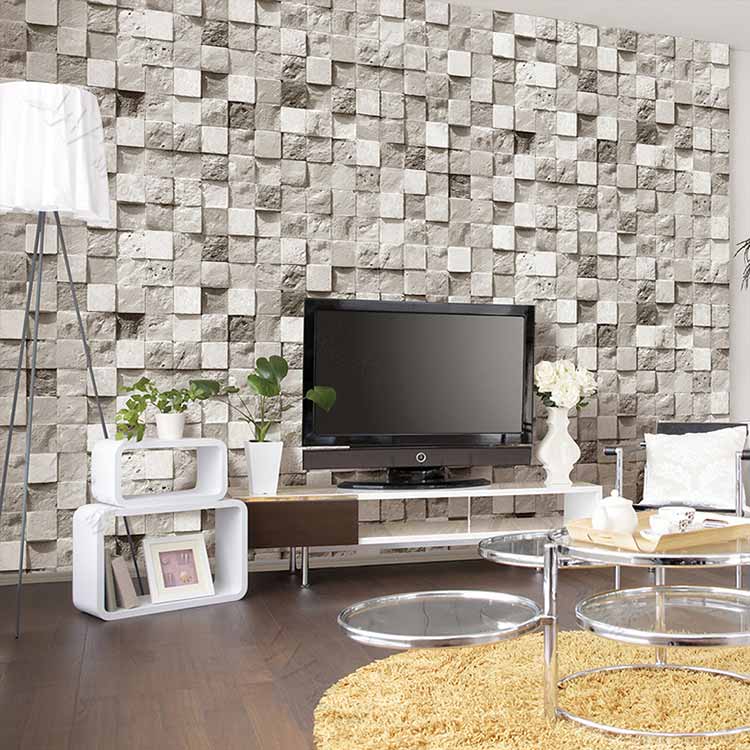 Home Living Rom Tv Wall Decoration 3d Pvc Stone Effect - Wall Paper Behind  Tv - 750x750 Wallpaper 