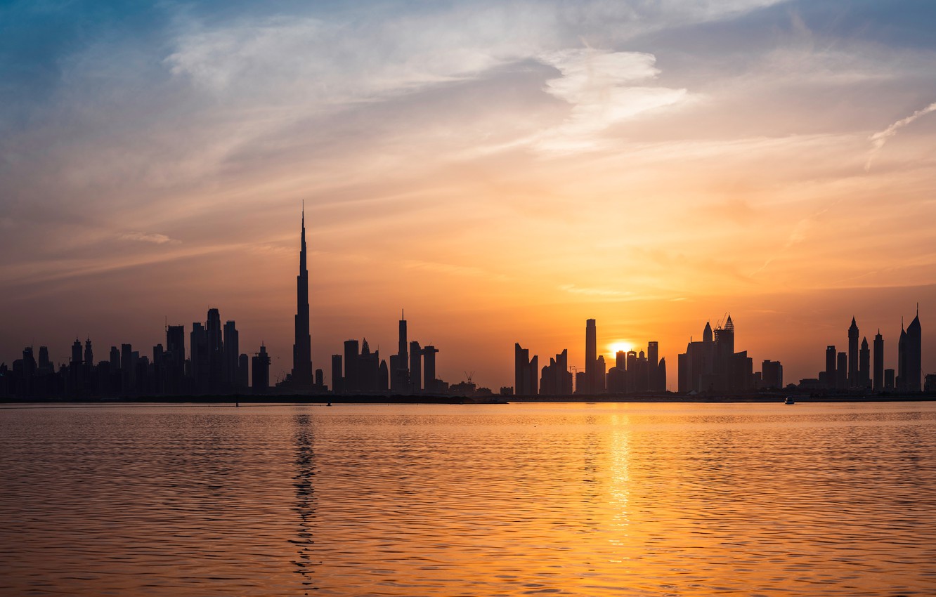 Photo Wallpaper Sunset, The Sun, Water, Clouds, The - Dubai - HD Wallpaper 