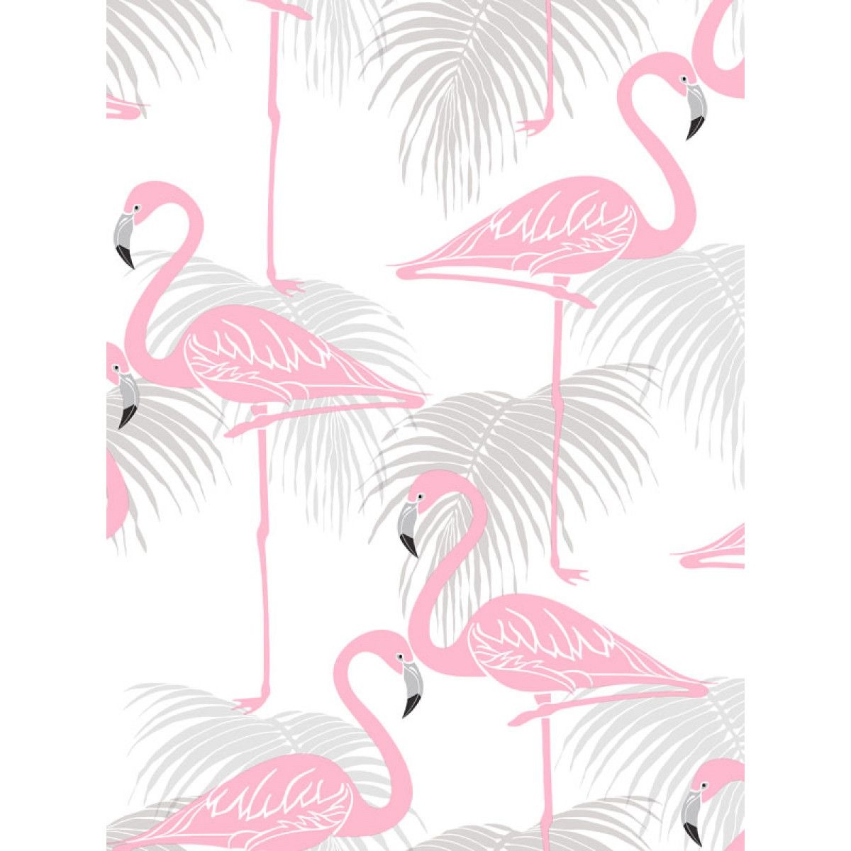 Flamingo And Palm Leaves Wallpaper Pink And Grey Fine - Flamingo Wallpaper Hd - HD Wallpaper 