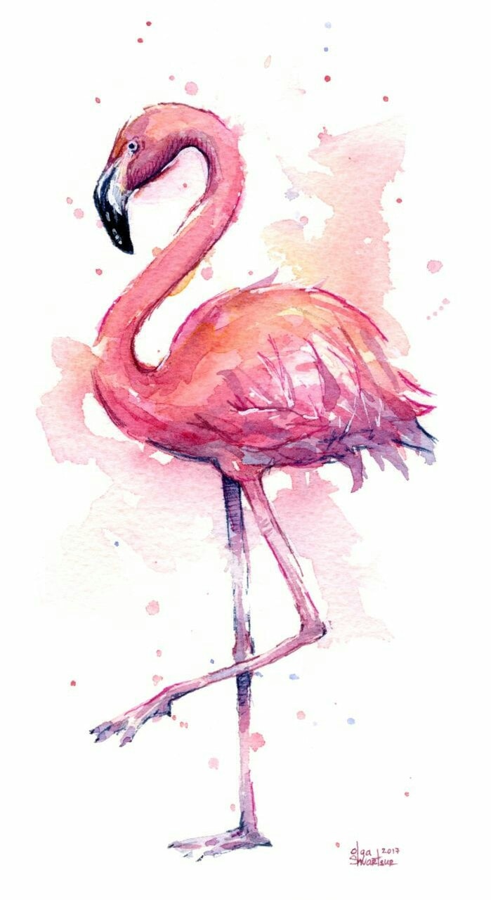 Flamingo, Wallpaper, And Art Image - Two Flamingos Painting - HD Wallpaper 