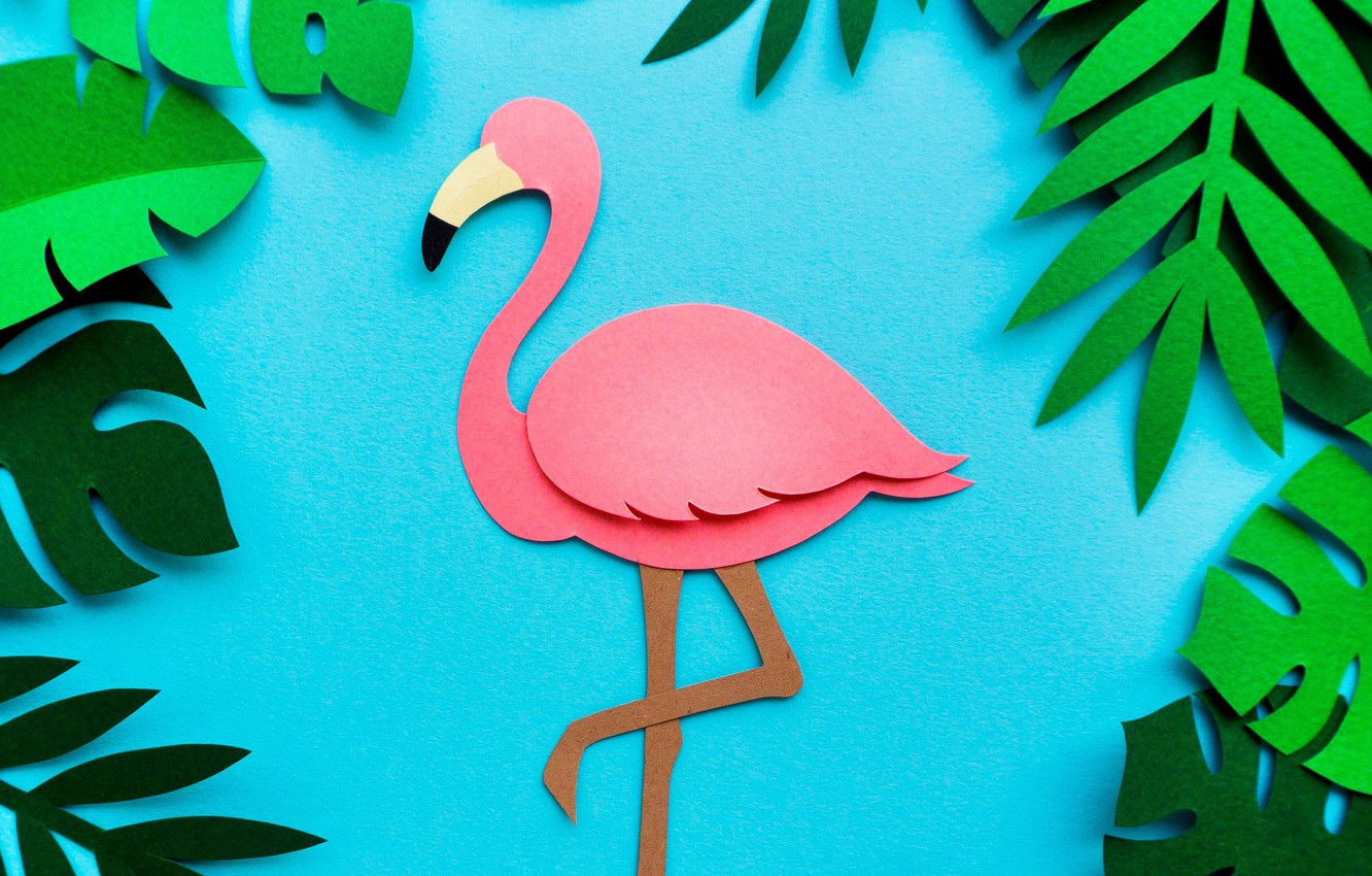 Photo Wallpaper Leaves, Background, Flamingo - Обои На Рабочий Стол Фламинго - HD Wallpaper 