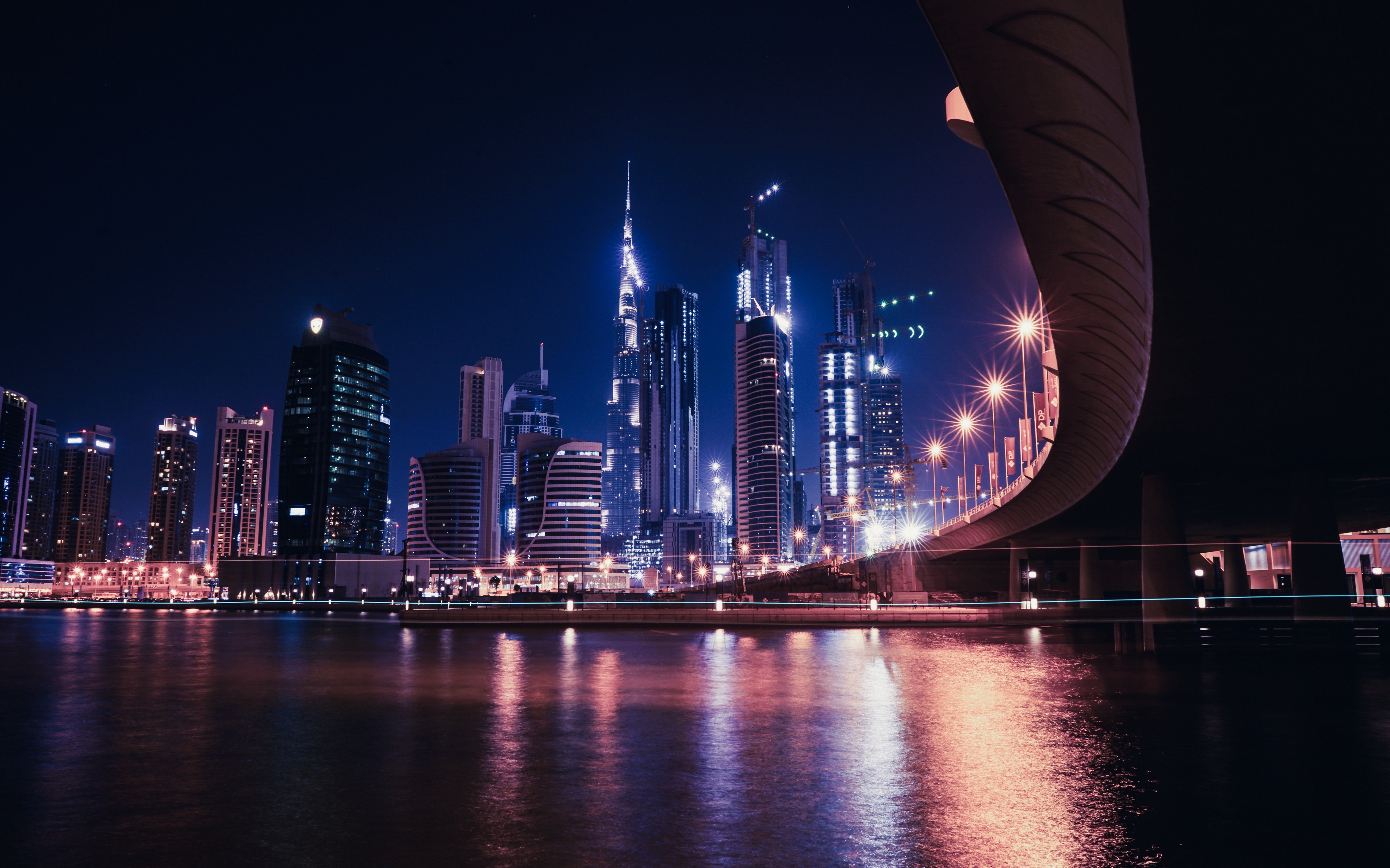 Wallpaper Dubai, United Arab Emirates, Skyscrapers - City Night View - HD Wallpaper 