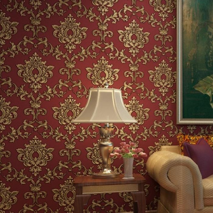 ซื้อที่ไหน European Classic Pattern Wall Paper Background - Red Damask Wallpapered Rooms - HD Wallpaper 