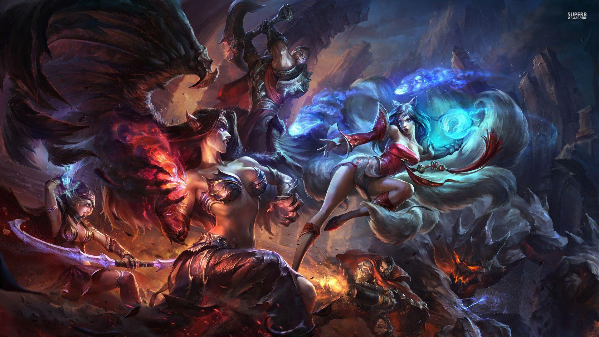 League Of Legends Wallpapers - Lol Morgana Vs Ahri - HD Wallpaper 