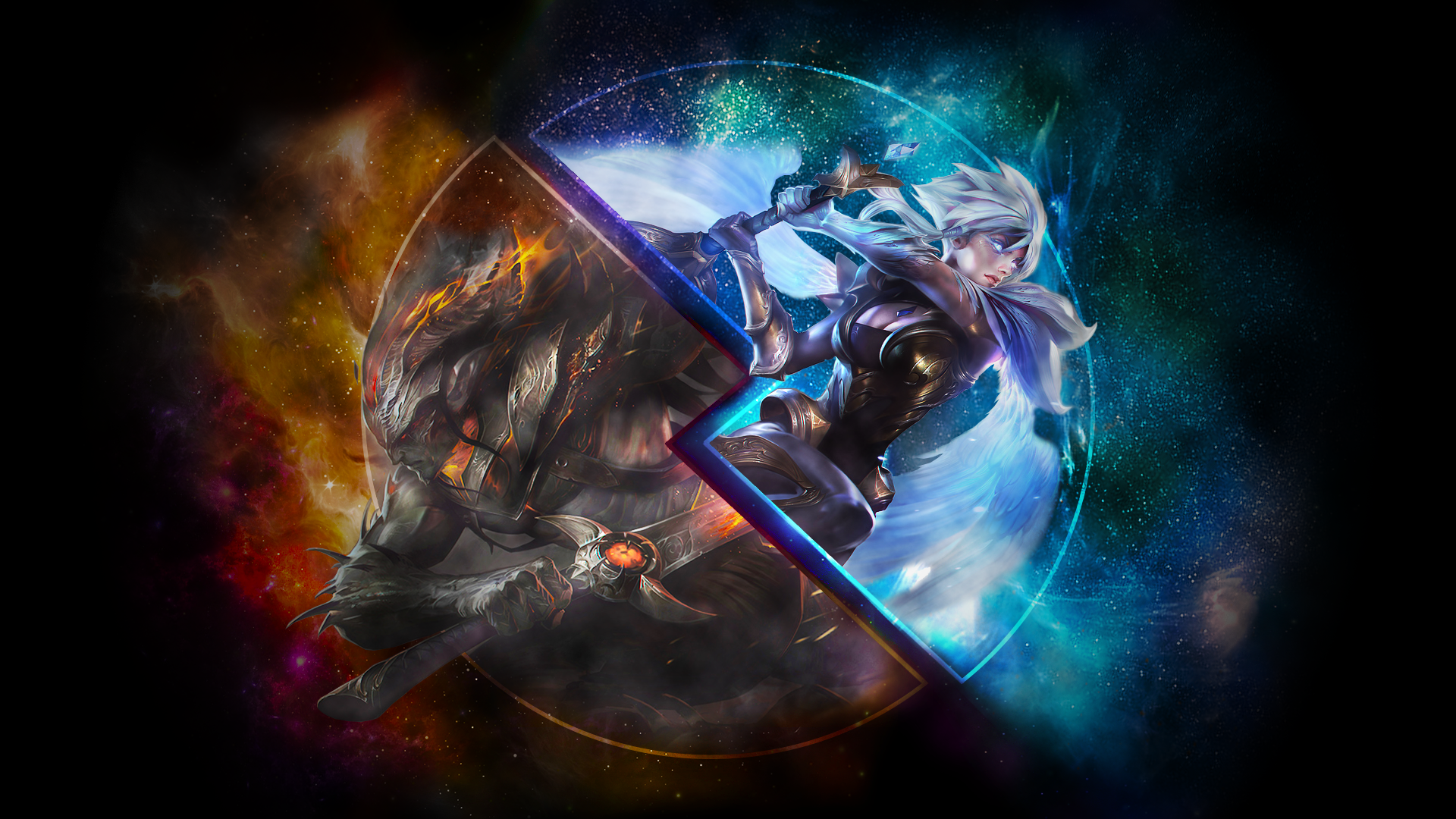 Yasuo & Riven Wallpaper - Nightbringer Yasuo Vs Dawnbringer Riven - HD Wallpaper 