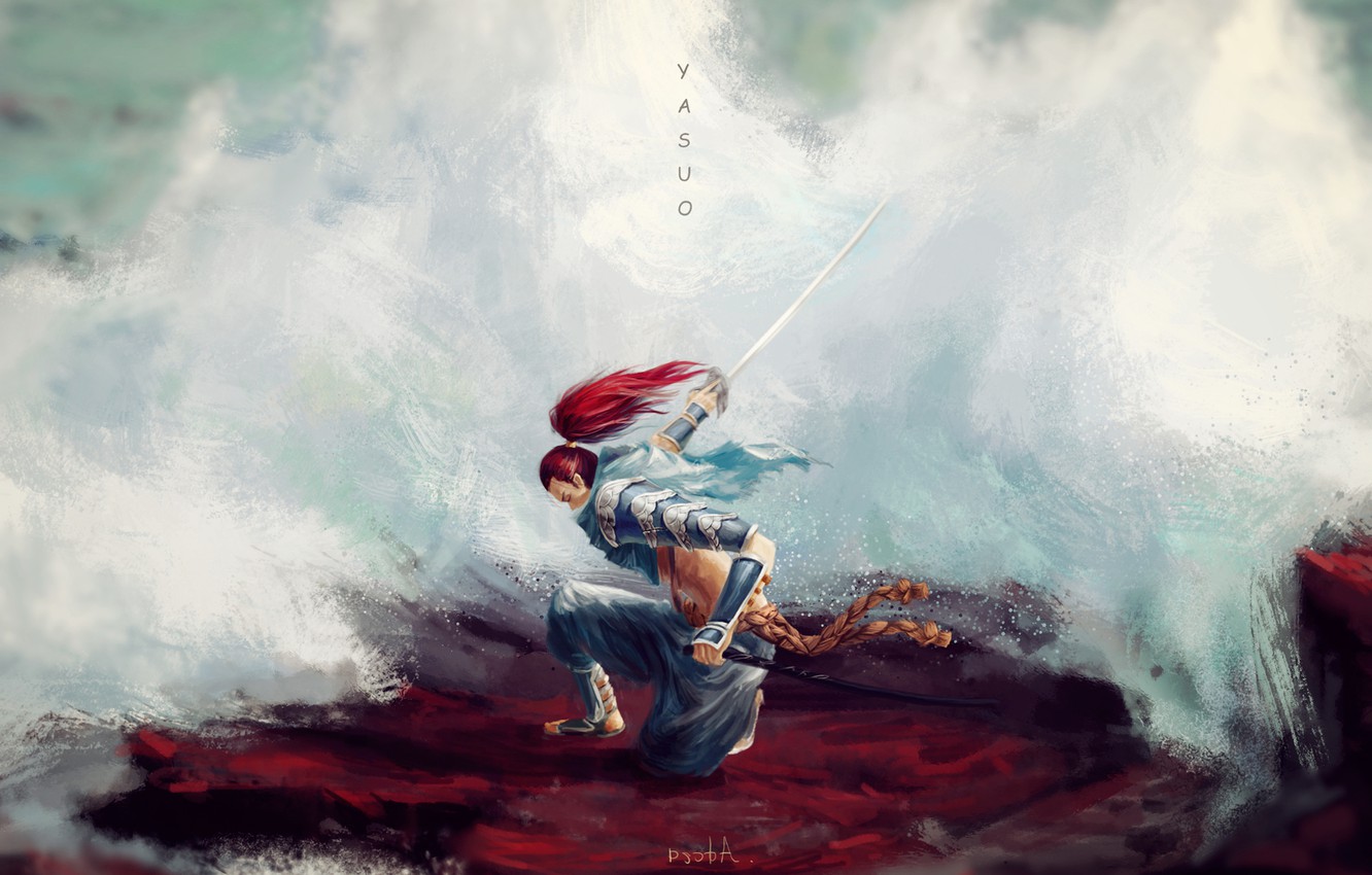 Photo Wallpaper Sword, Art, Samurai, Guy, League Of - HD Wallpaper 