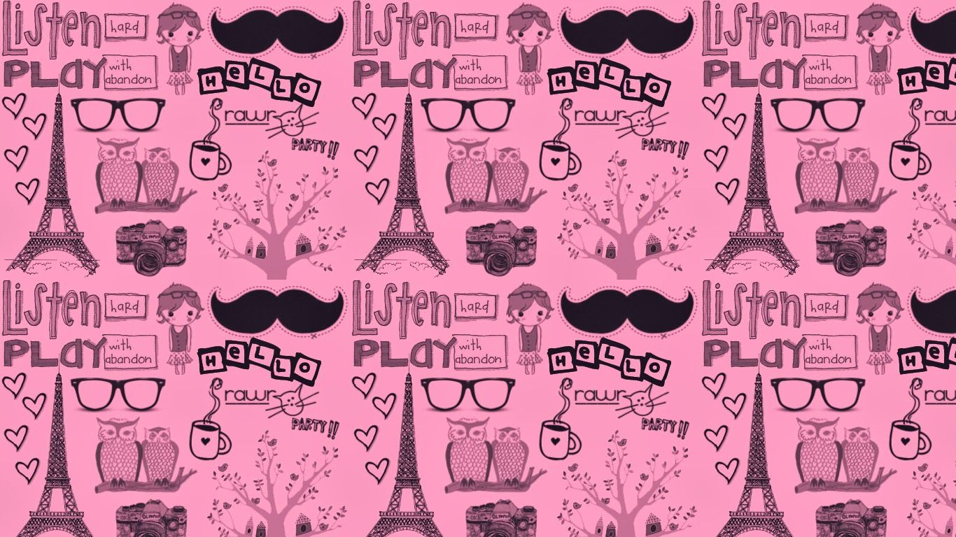 Gambar Wallpapers Lucu Paris - Mustache Pink - HD Wallpaper 