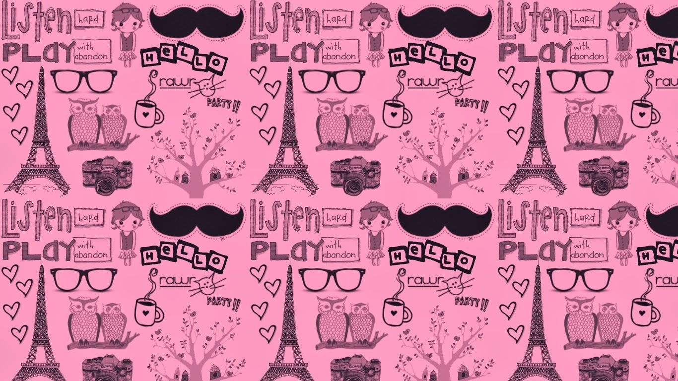 Gambar Wallpapers Lucu Paris - Mustache Pink - 1366x768 Wallpaper