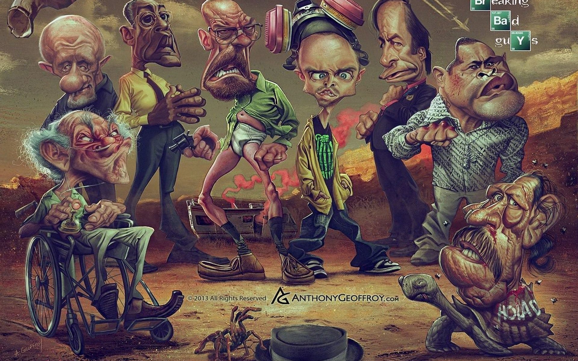 Tv Series Art Painting Illustration Group Man Adult - Breaking Bad Wallpaper 4k - HD Wallpaper 