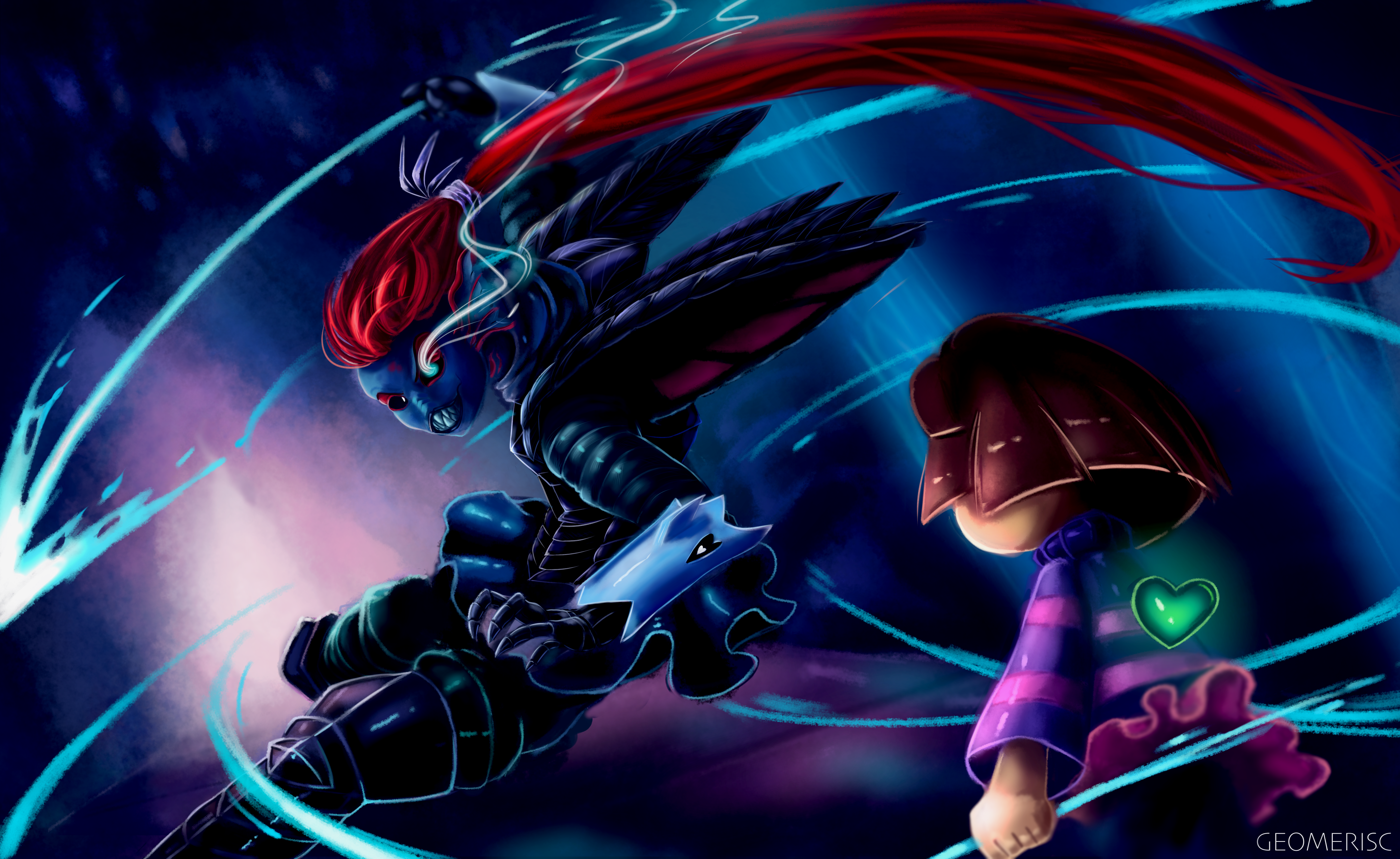 Undertale Frisk And Undyne - HD Wallpaper 