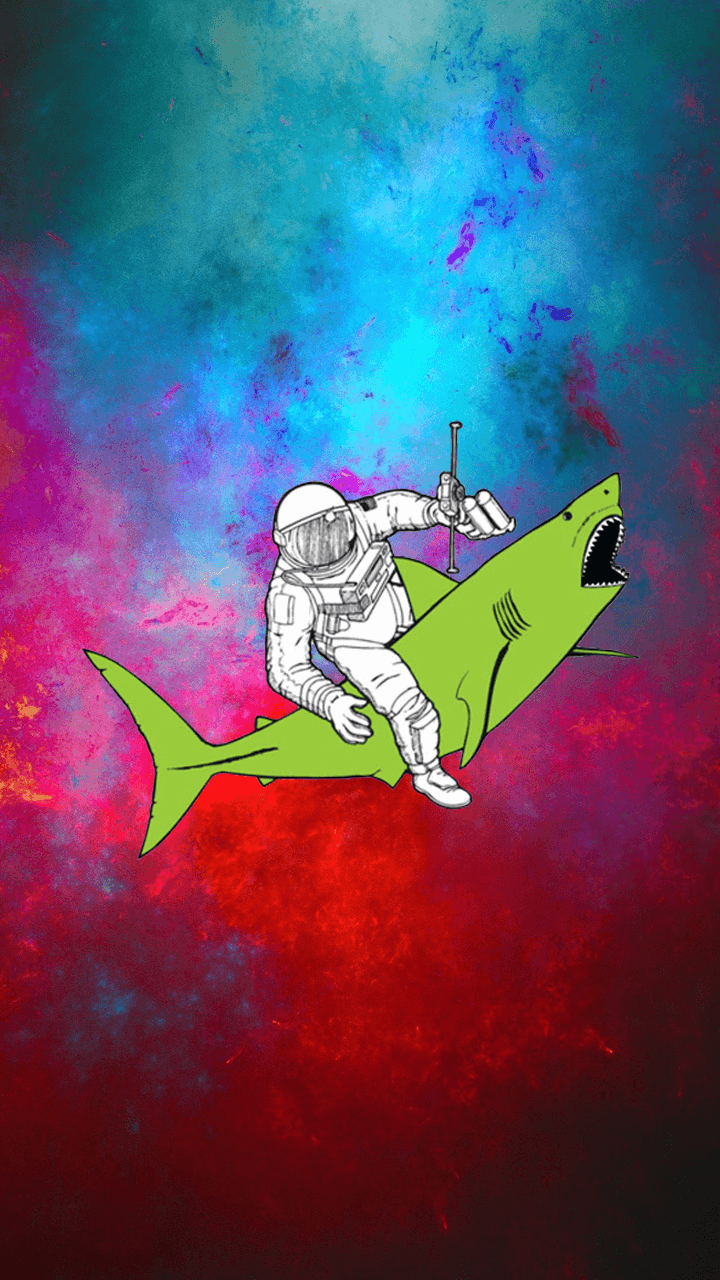 Astronaut Riding A Green Shark - HD Wallpaper 