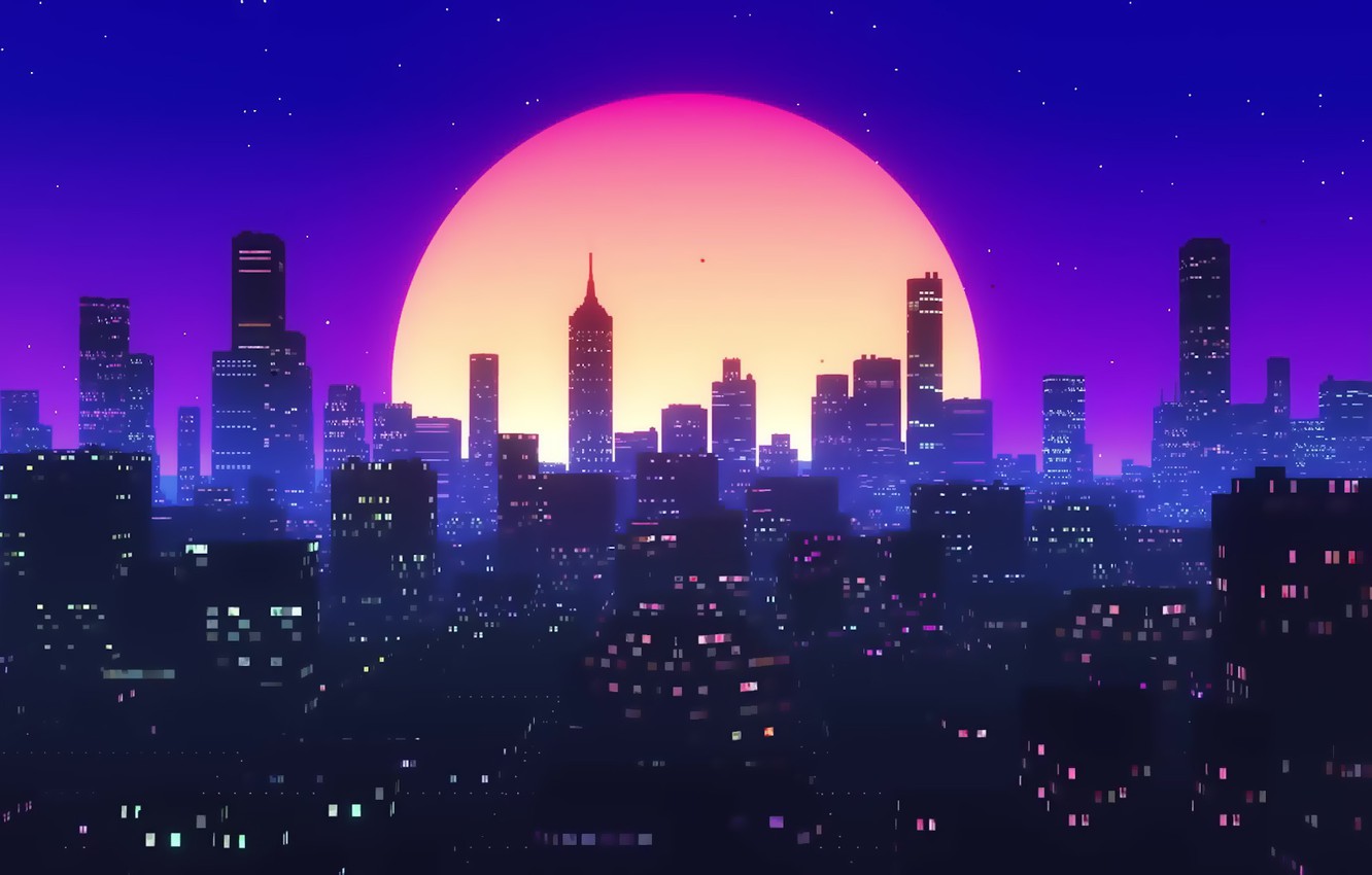 Photo Wallpaper The Sun, Night, Music, The City, Background, - City Retrowave Background - HD Wallpaper 