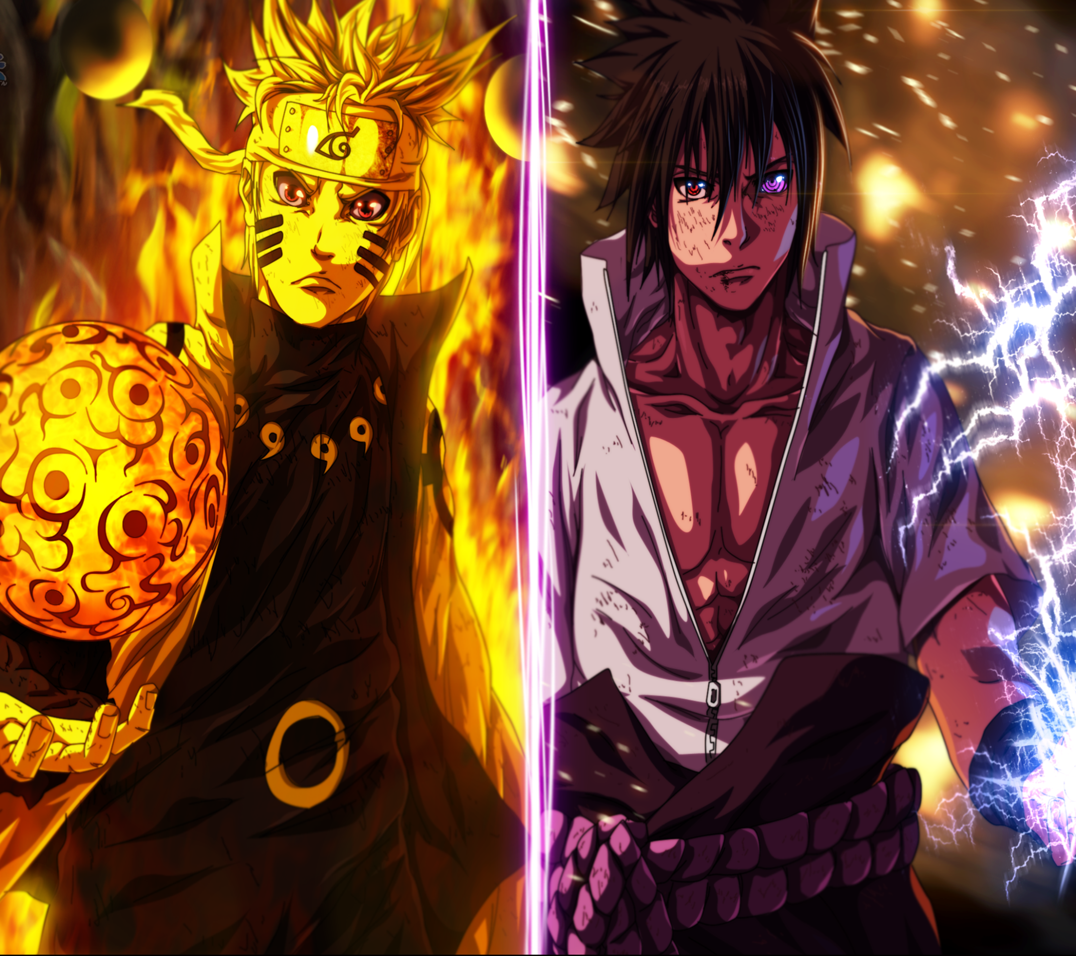Naruto And Sasuke Art - HD Wallpaper 