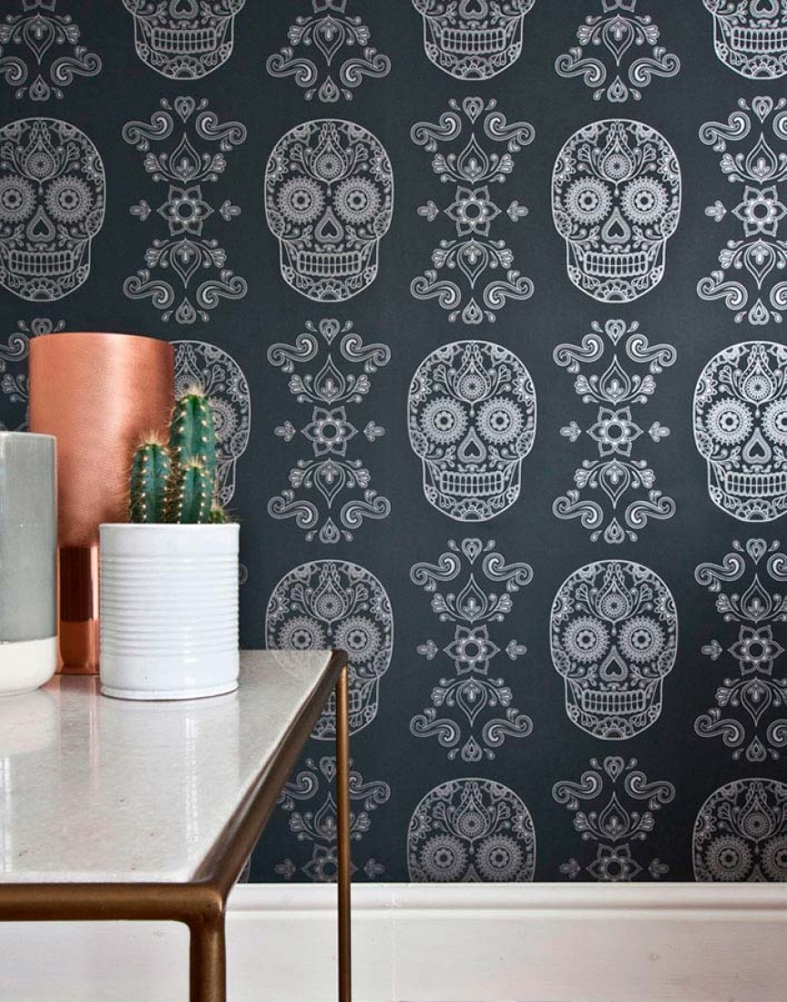 Sugar Skulls Wallpaper Grey - HD Wallpaper 