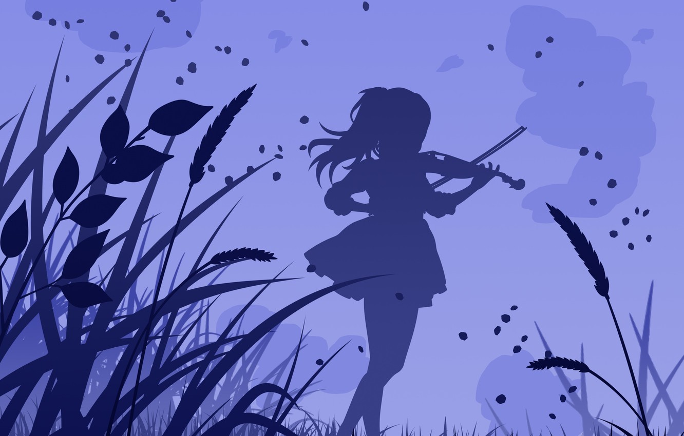 Photo Wallpaper Grass, Girl, Violin, Anime, Shigatsu - Your Lie In April Iphone X - HD Wallpaper 