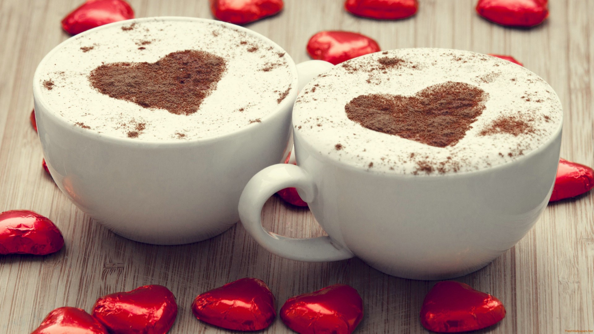 Two Love Heart Coffee Cups - HD Wallpaper 