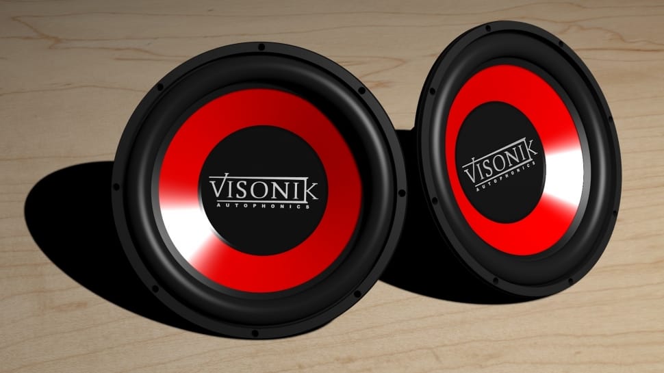 2 Black And Red Visonik Speakers Preview - Subwoofer Speaker - HD Wallpaper 