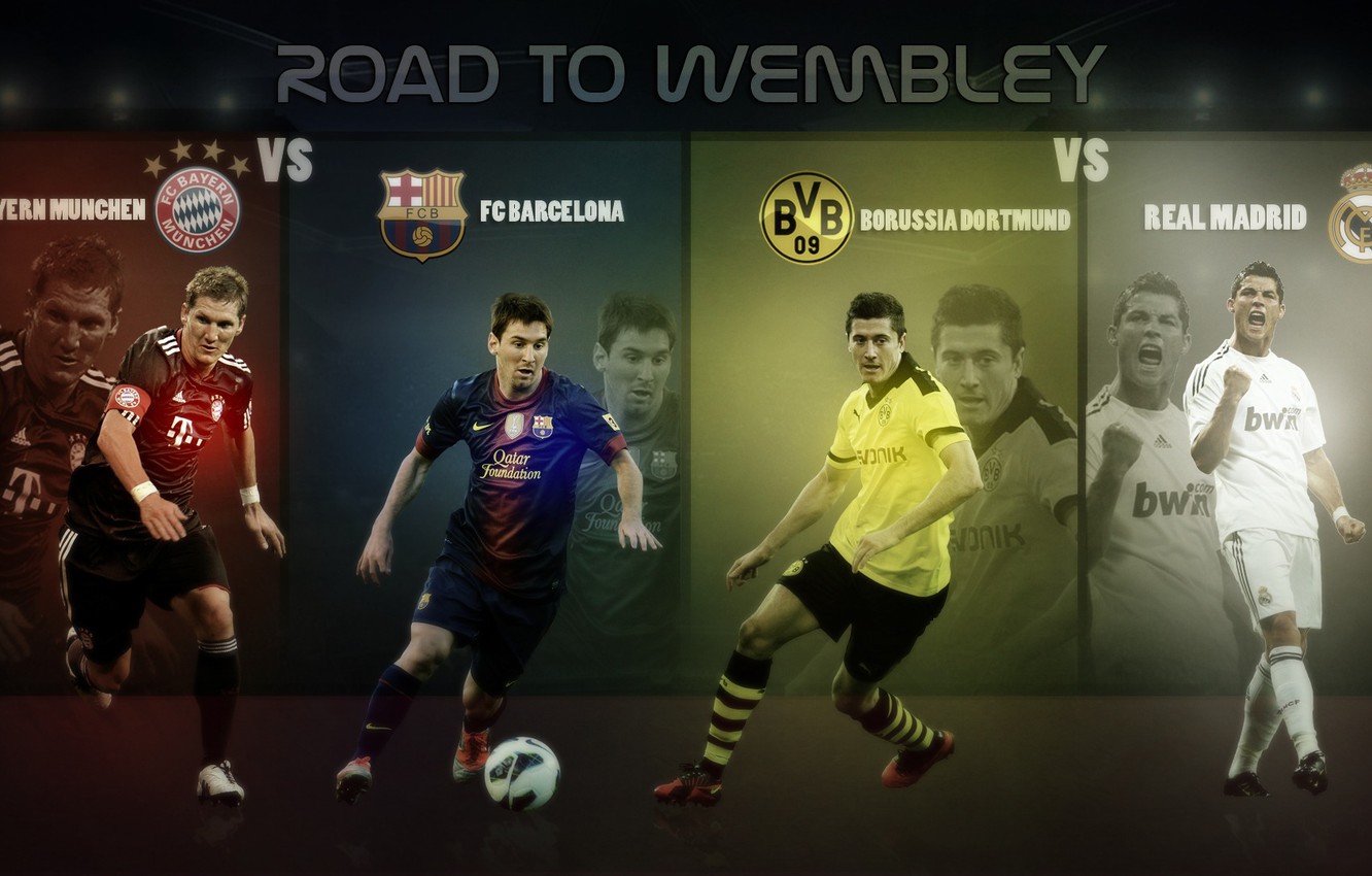 Photo Wallpaper Barcelona, Uefa, Wembley, Real, Messi, - Messi Ronaldo And Lewandowski - HD Wallpaper 