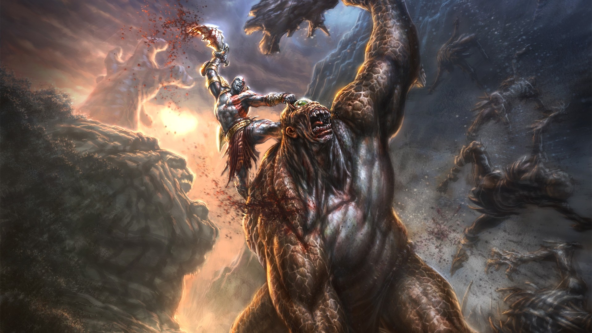 Wallpaper God Of War 3 Cyclope Scramble Spray Stone - Monster God Of War 4 - HD Wallpaper 