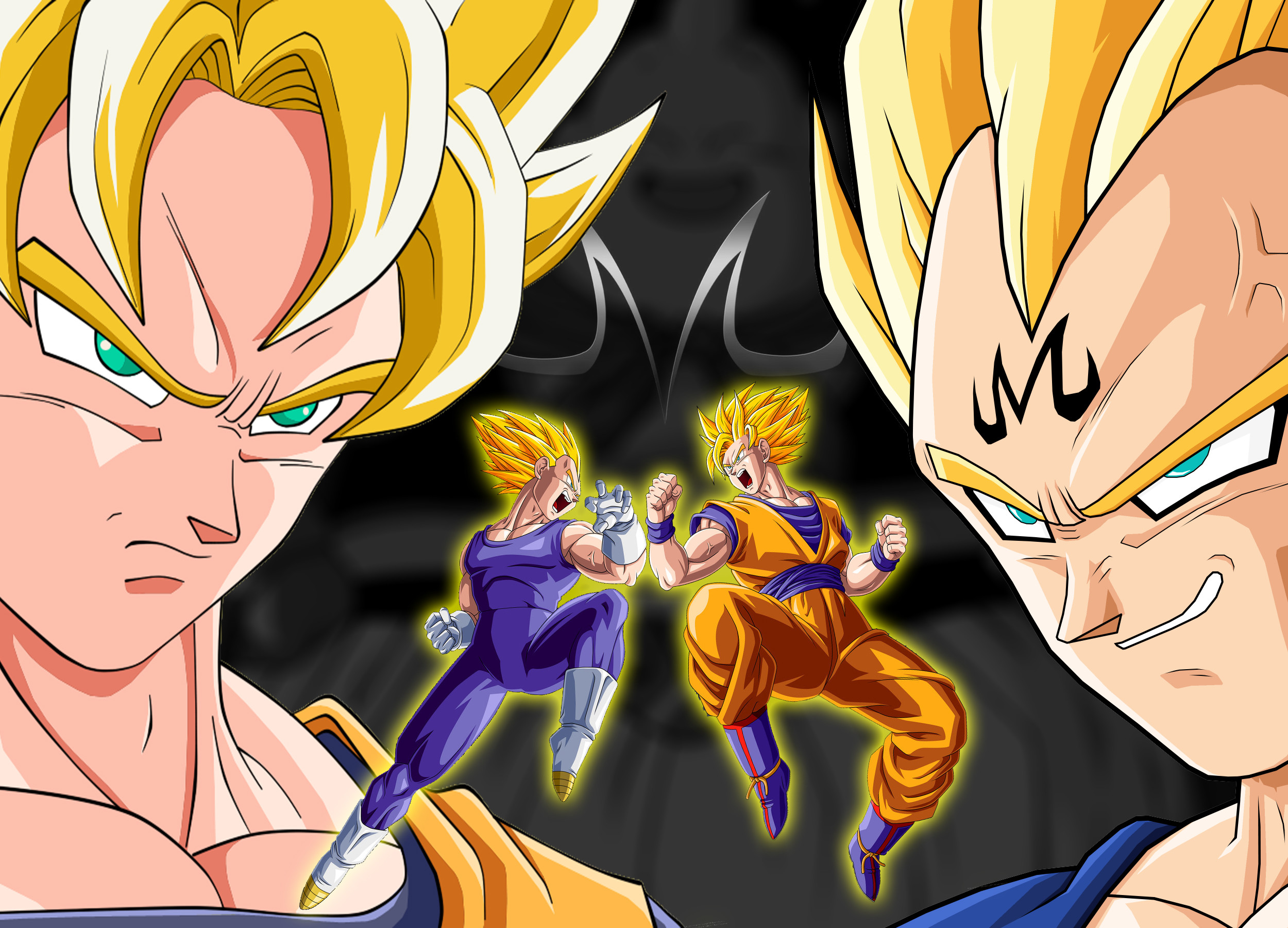 Goku Y Vegeta Vs Marvel - Majin Vegeta And Goku - HD Wallpaper 