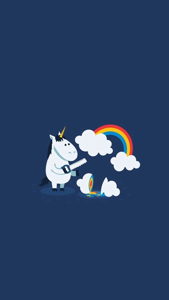 Unicorn Saw Clouds Rainbow Funny Iphone Wallpaper - Cute Unicorn - HD Wallpaper 