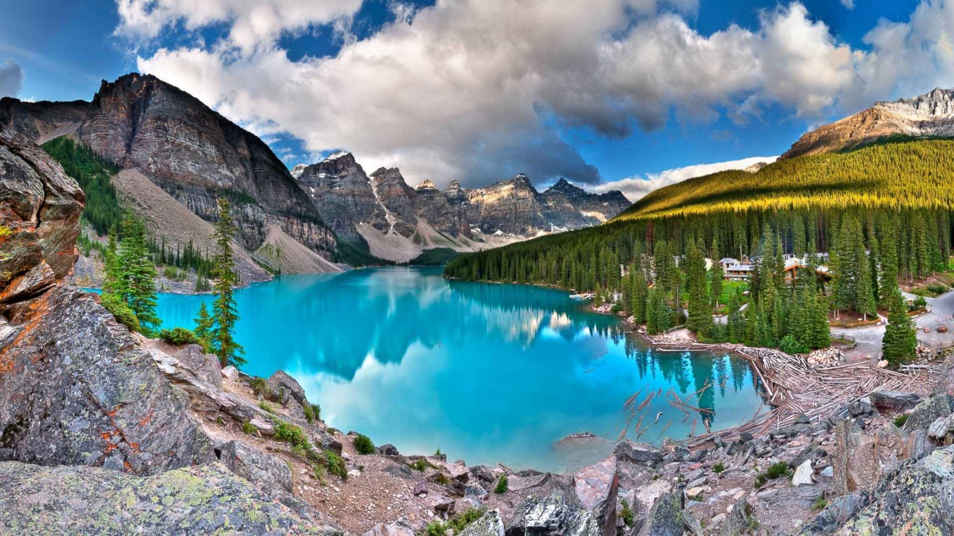 Moraine Lake Clouds Nature Canada Wallpaper Hd - Lake Moraine Canada June - HD Wallpaper 