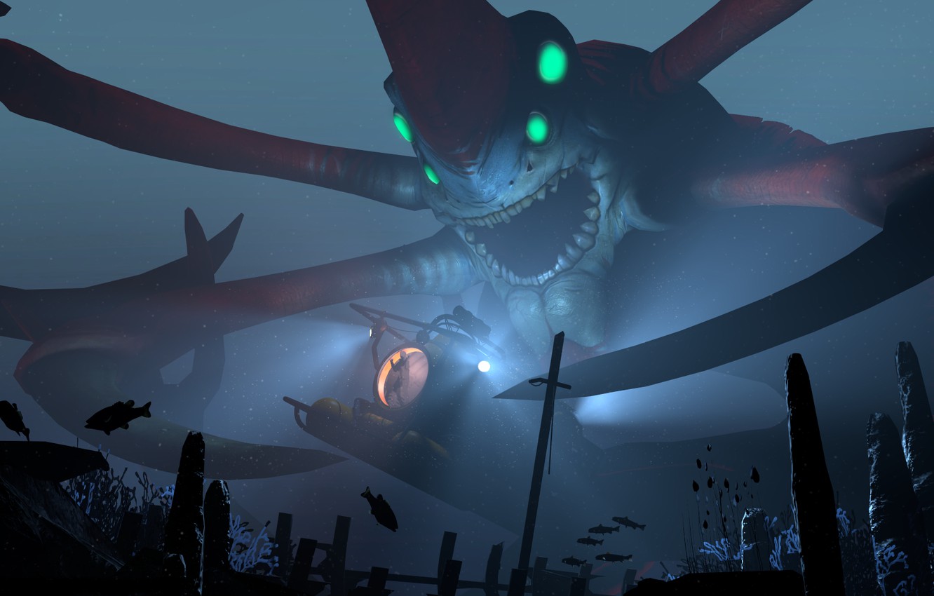 Photo Wallpaper Monster, Bathyscaphe, Subnautica - Subnautica Reaper Leviathan - HD Wallpaper 