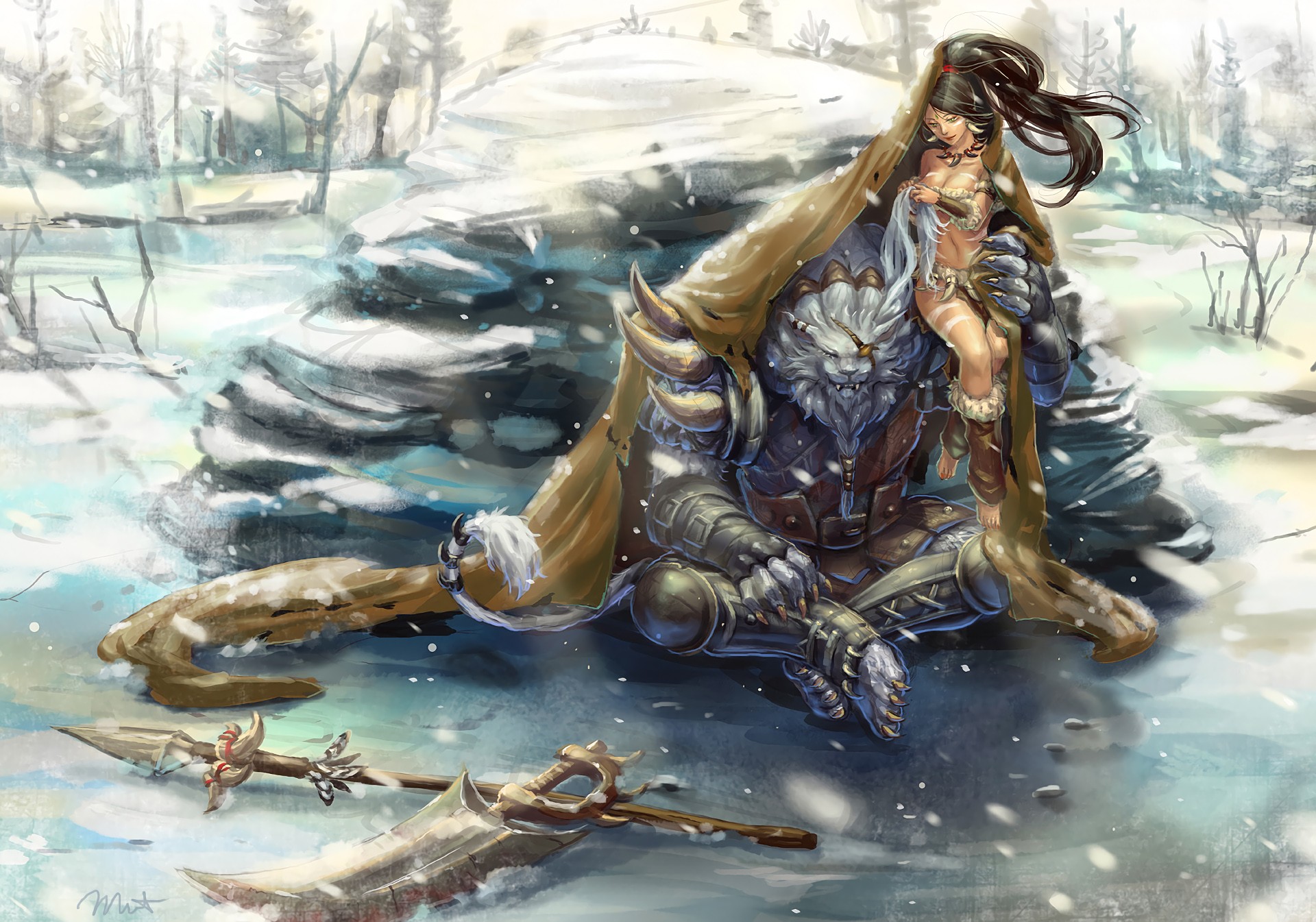 Nidalee & Rengar By Mismist Hd Wallpaper Fan Artwork - Rengar Vs Nidalee - HD Wallpaper 