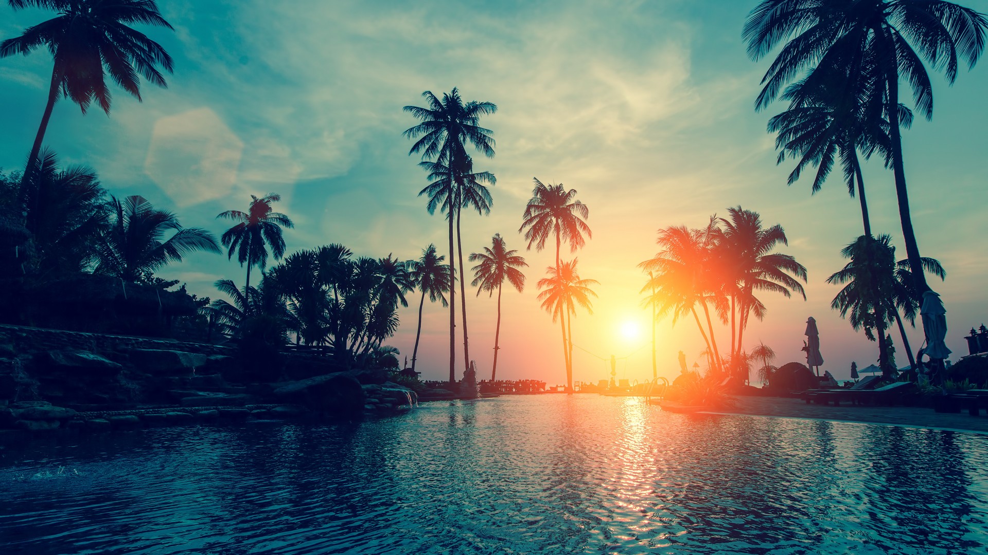 Awesome Sunset Wallpaper - Palm Tree Background Hd - HD Wallpaper 