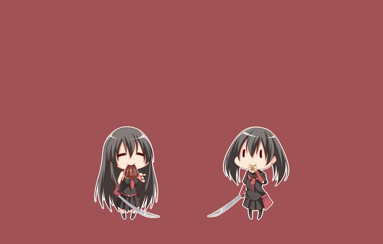 Photo Wallpaper Minimalism, Chibi, Katana, Jaegers, - Akame Ga Kill Akeme Kurome - HD Wallpaper 