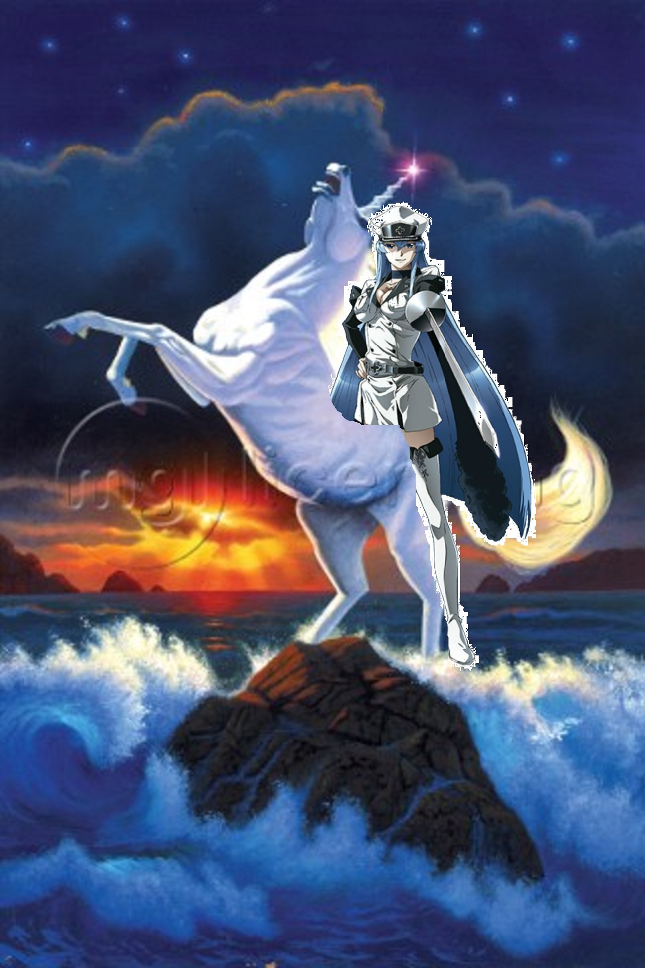 Esdeath Rides On An White Unicorn - Esdeath X Tatsumi Fanart - HD Wallpaper 