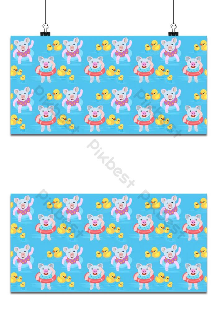 Cute Pig In Pool With Duckling Seamless Pattern For - Cartoon - HD Wallpaper 