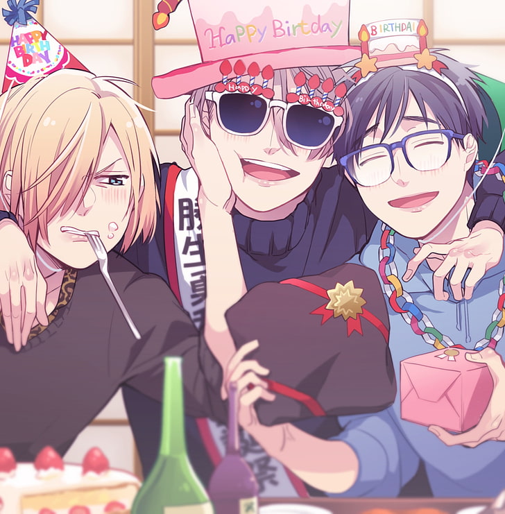 Victor Nikiforov, Yuri Plisetsky, Katsuki Yuuri, Friends, - Yuri On Ice Birthday - HD Wallpaper 