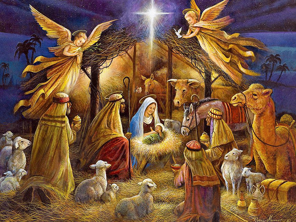 Christmas Nativity Scene Wallpaper - Jesus Christ Merry Christmas - HD Wallpaper 