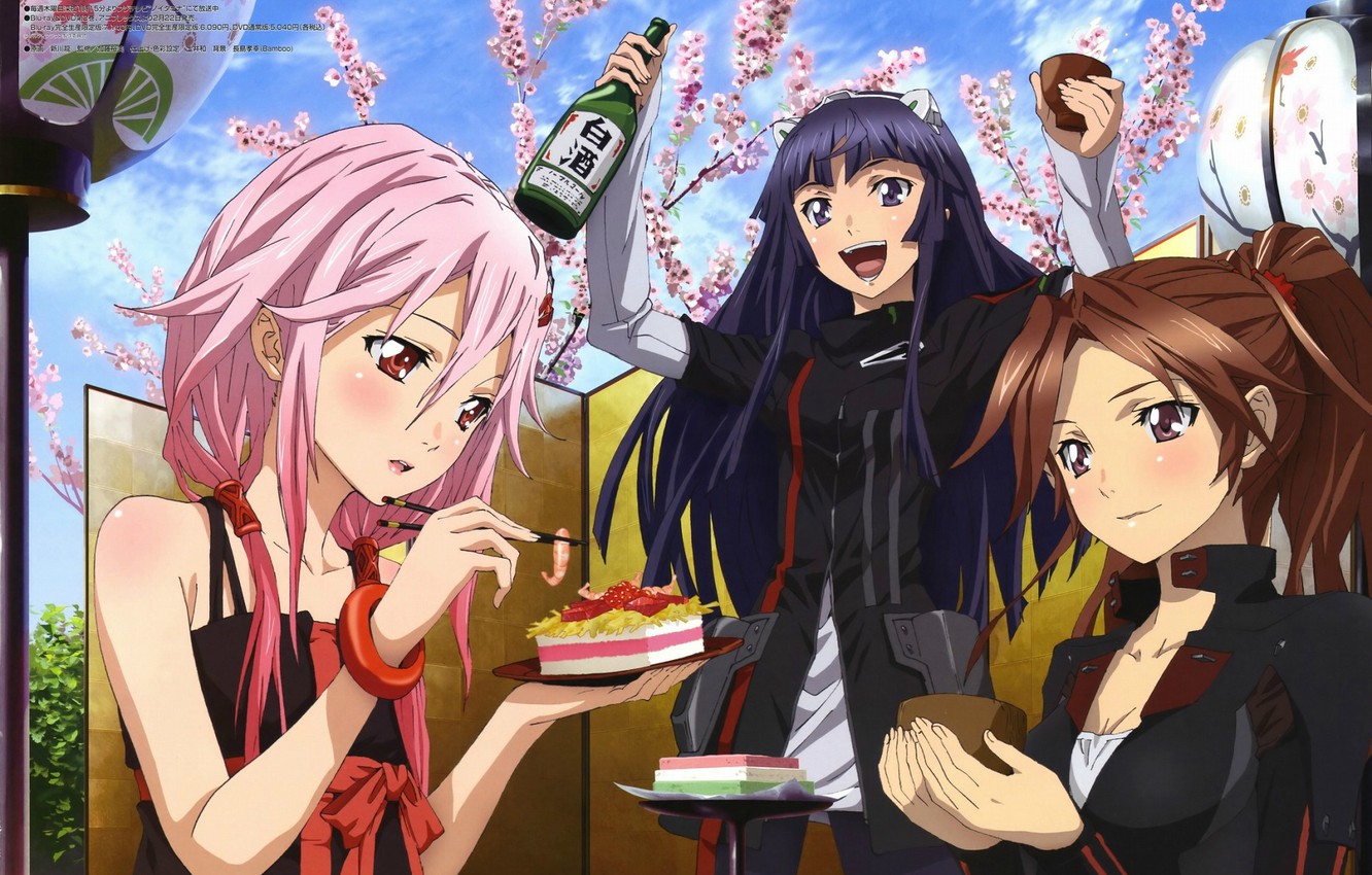 Photo Wallpaper Joy, Sakura, Three, Blush, Form, Flowering, - Guilty Crown - HD Wallpaper 