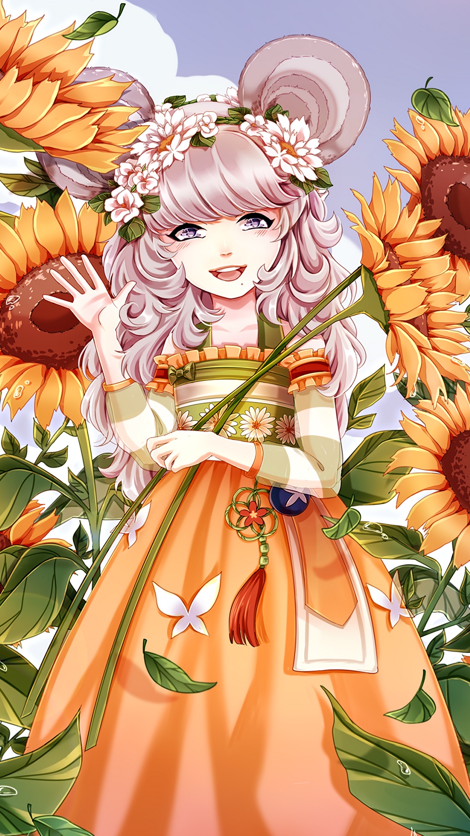 Wallpaper Girl, Anime, Sunflowers, Art - Anime Sunflowers - HD Wallpaper 