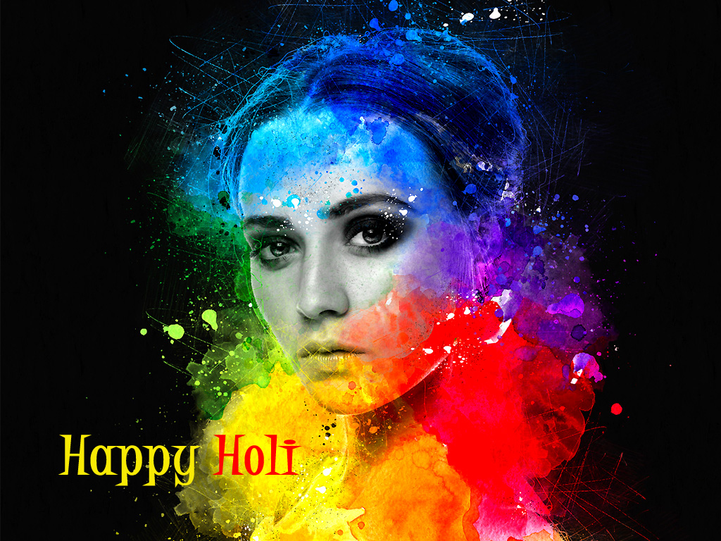 Holi Ke Wallpaper, होली के वॉलपेपर, खूबसूरत चेहरा होली - Cool Photoshop  Actions - 1024x768 Wallpaper 