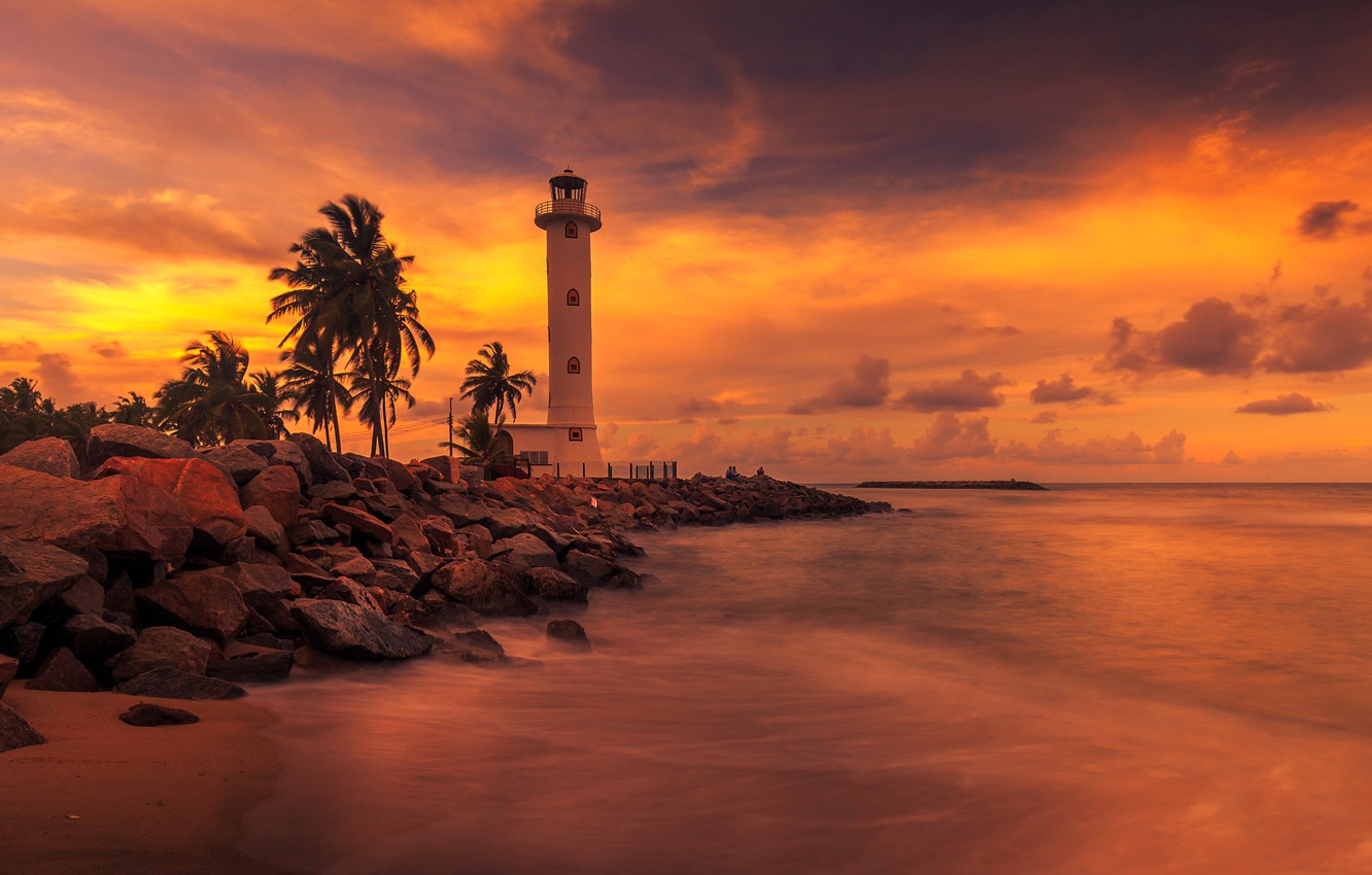 Photo Wallpaper Sea, Clouds, Palm Trees, Lighthouse, - Sri Lanka - HD Wallpaper 