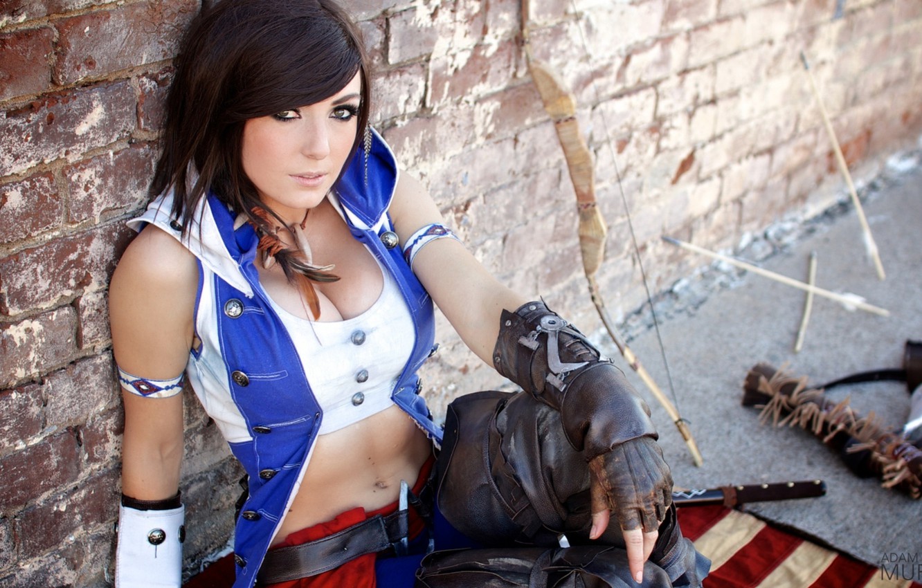 Photo Wallpaper Girls, Bow, Knife, Sexy, Arrows, Cosplay, - Female Assassins Creed Cosplay Conner - HD Wallpaper 