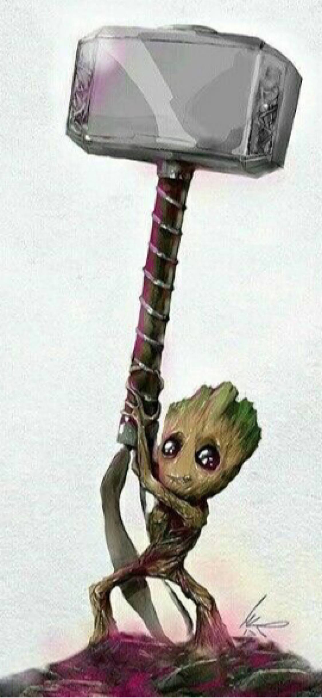 Groot Con El Martillo De Thor - HD Wallpaper 