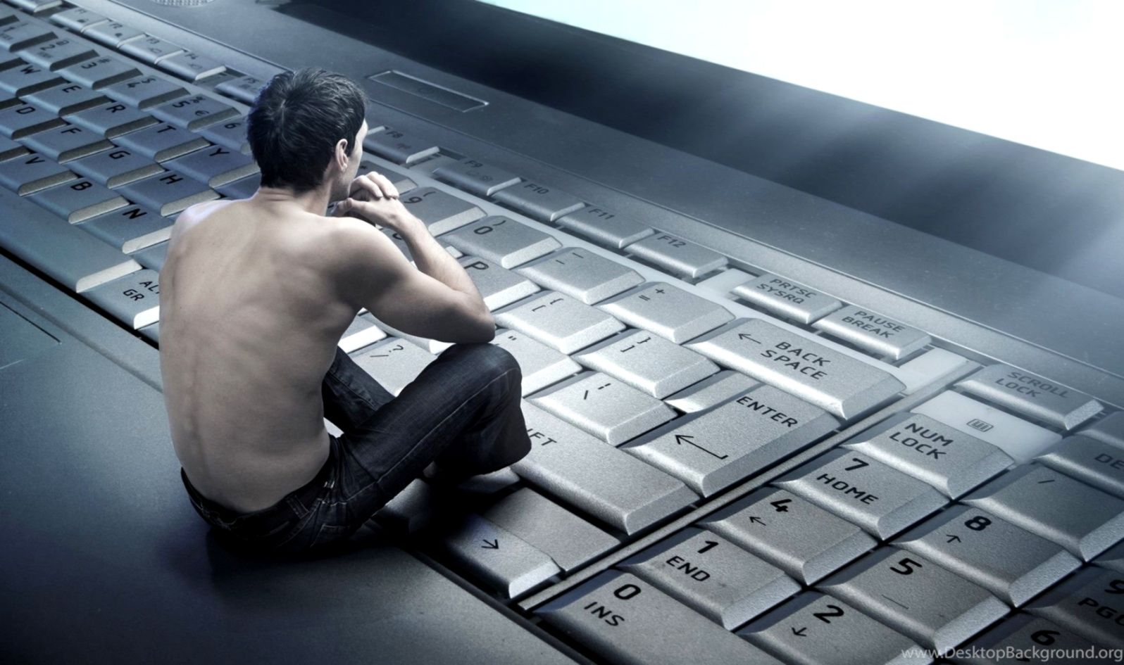 Abstract Computers Keyboards Men Thinking Glowing Sitting - 3d ...