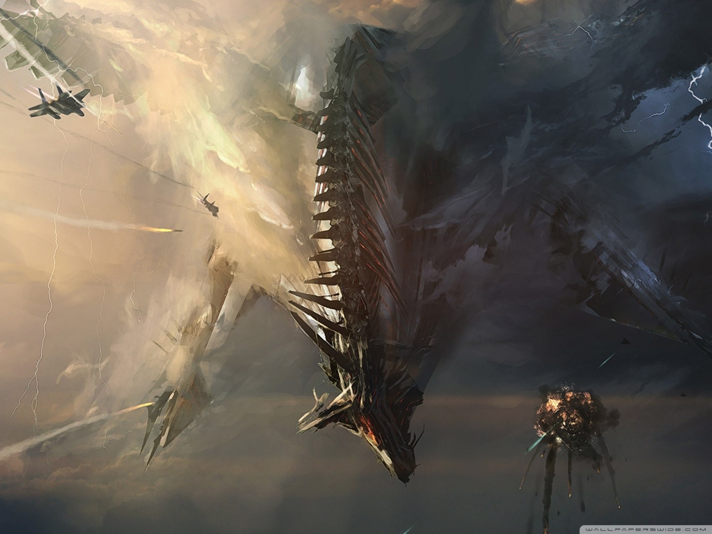 Sci Fi Dragon Spaceship - HD Wallpaper 