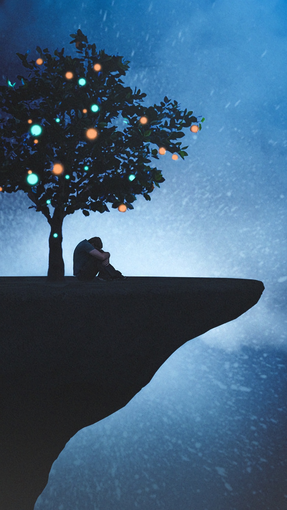 Wallpaper Silhouette, Tree, Cliff, Loneliness, Sadness - Грустные Обои На Телефон - HD Wallpaper 