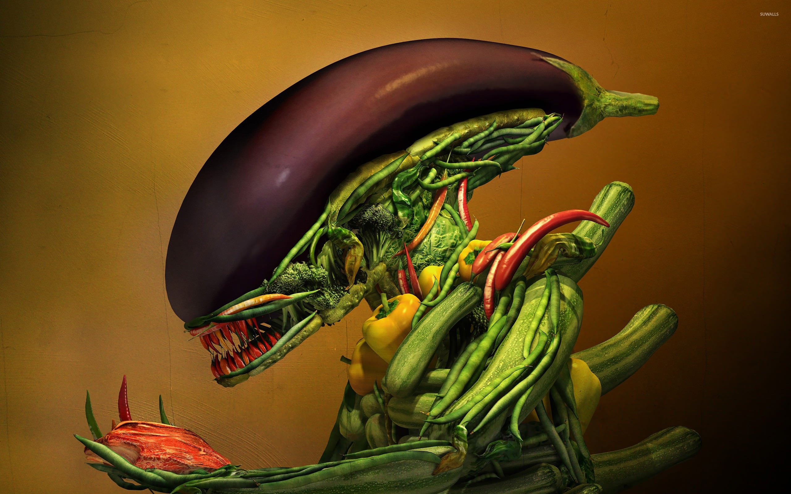 Vegetable Xenomorph Wallpaper - Alien With Vegetables - HD Wallpaper 