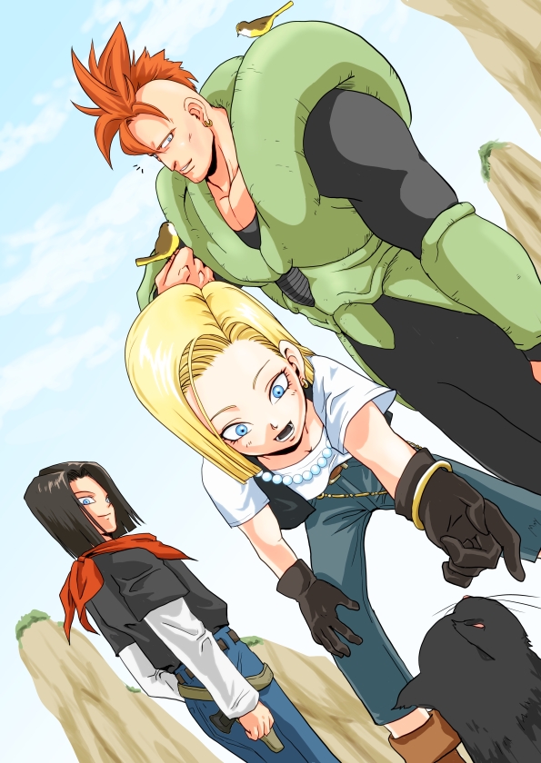 Android 18 Android 17 Goku Videl Trunks Krillin Cartoon - Android 16 17 18 And 21 - HD Wallpaper 