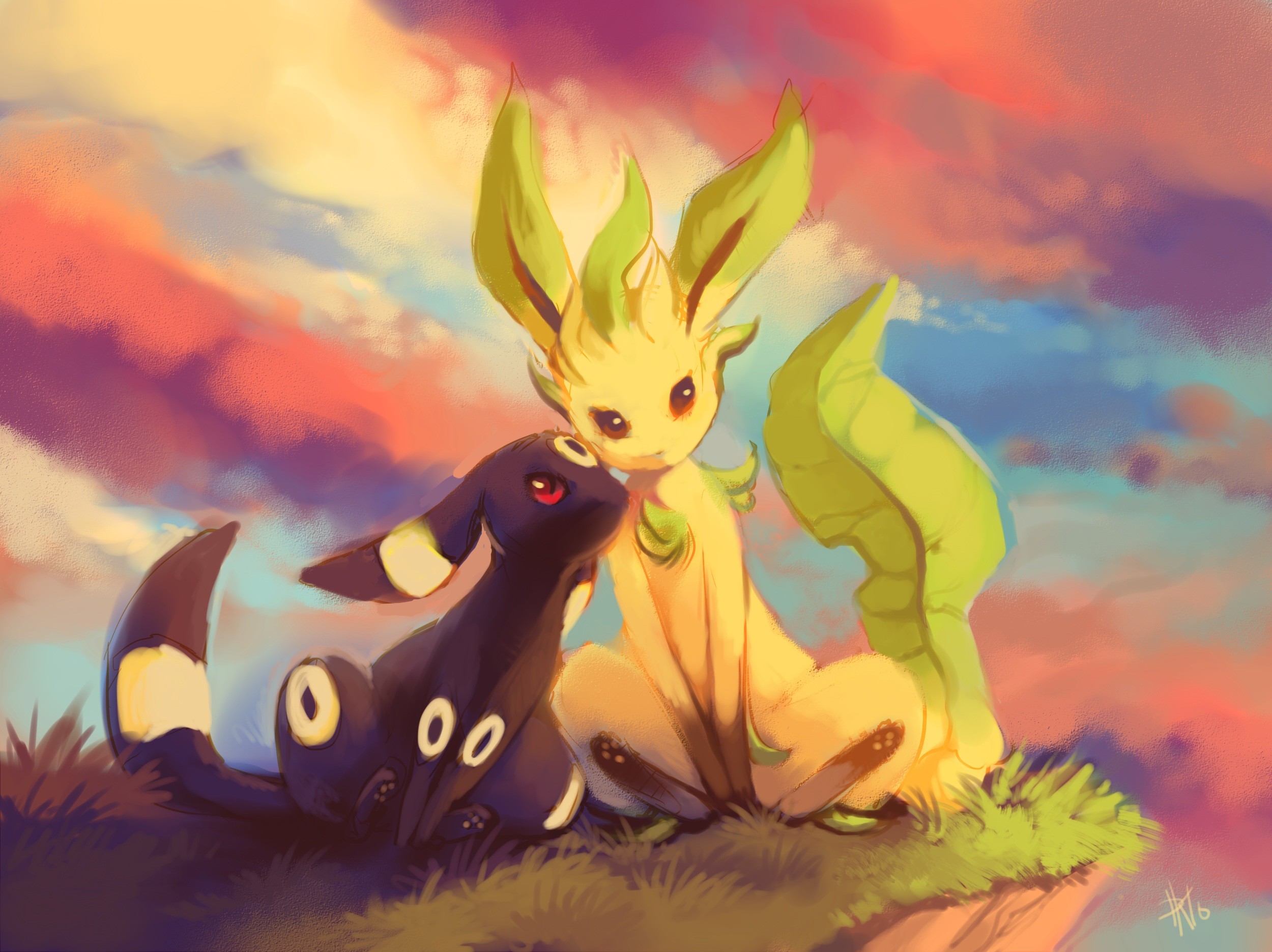 Leafeon Umbreon Pokemon Lovely Wallpaper Free Hd Download - Pokemon Leafeon X Umbreon - HD Wallpaper 