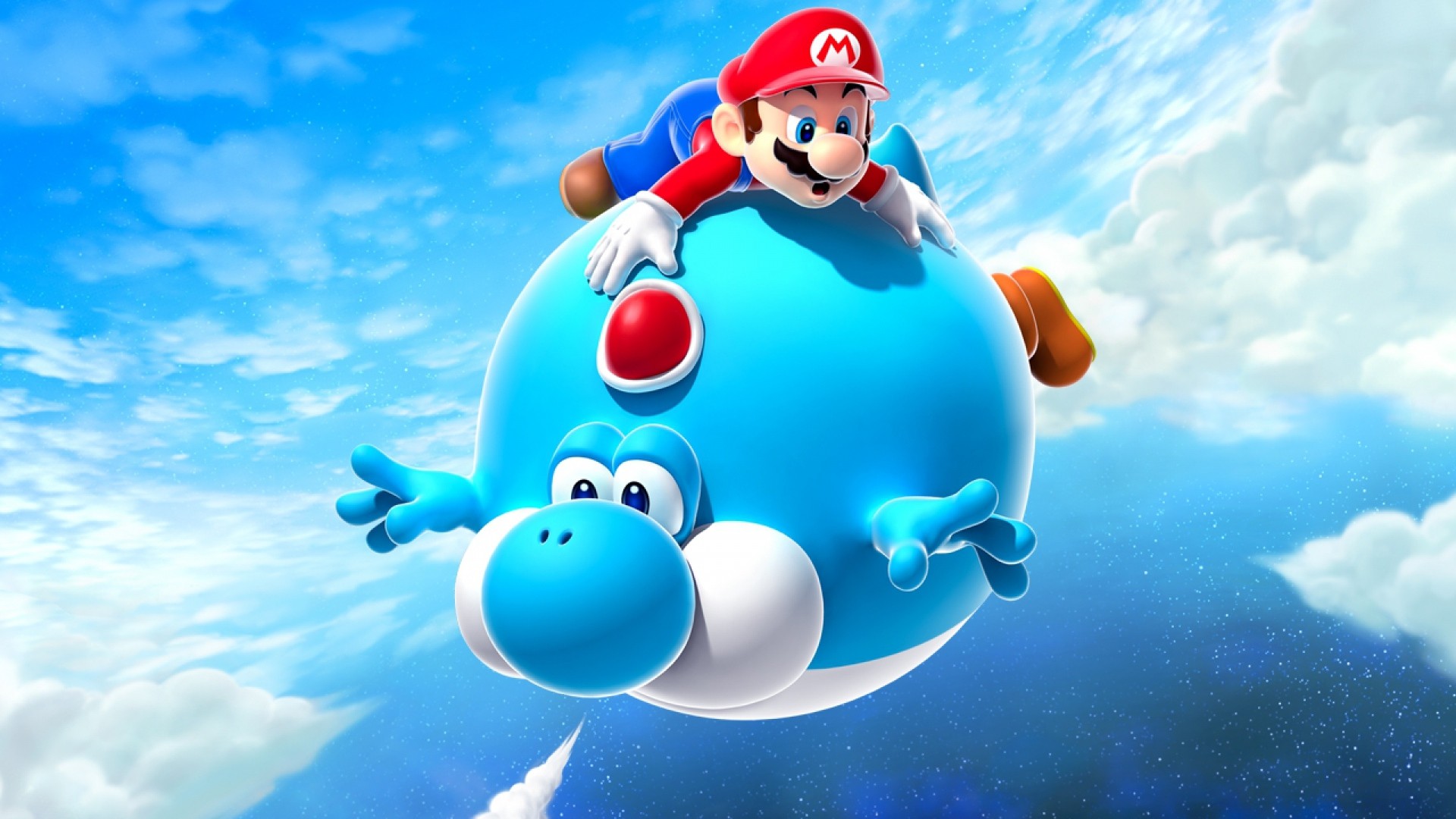 Mario Air Balloon Yoshi Blue Super Mario Galaxy Pictures - Super Mario Galaxy - HD Wallpaper 