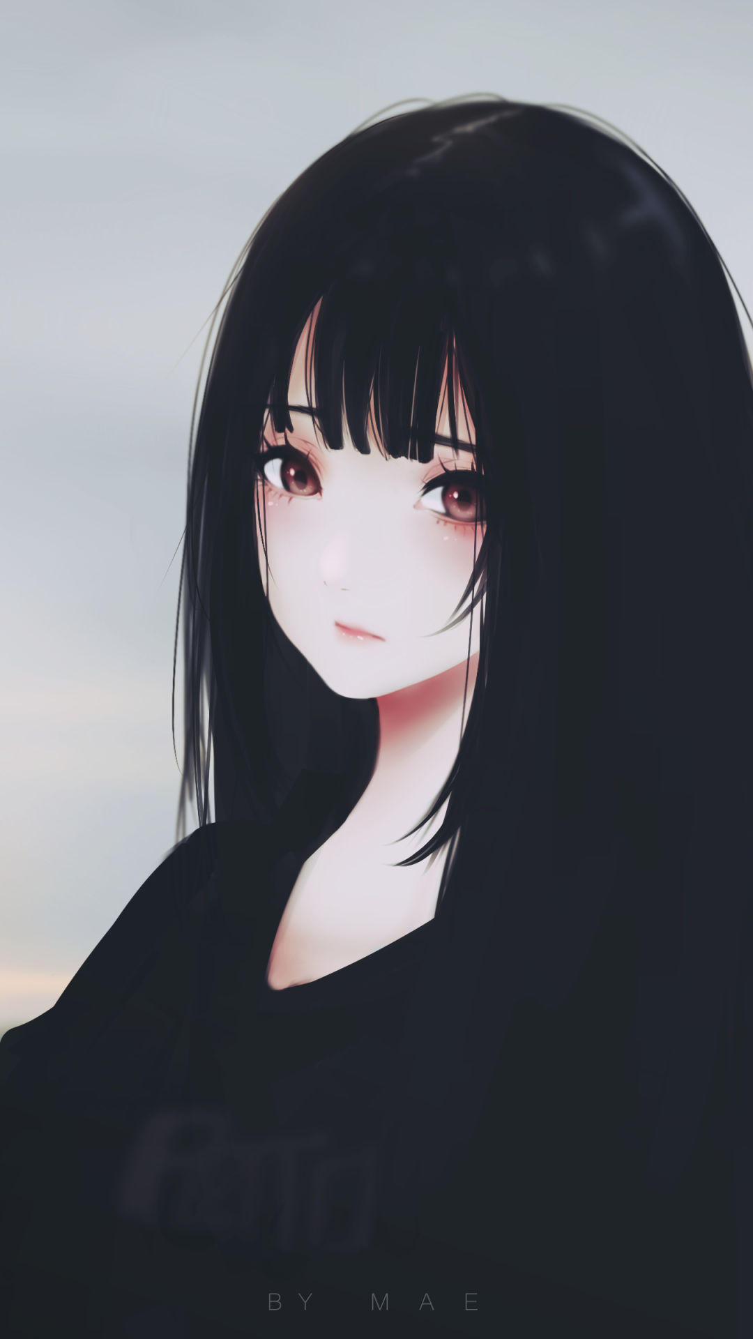 Anime Girl, Black Hair, Sad Expression, Semi Realistic - Realistic Anime  Girl Face - 1080x1920 Wallpaper 